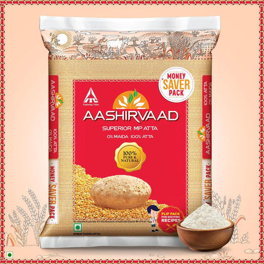 Aashirvaad Atta - Superior MP Whole Wheat, No Maida | Pouch Share.svg Net Qty: 5 kg